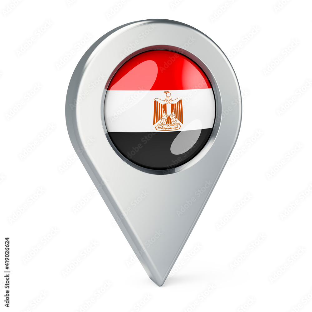 Map pointer with flag of Egypt, 3D rendering Map pointer with flag of Egypt, 3D rendering