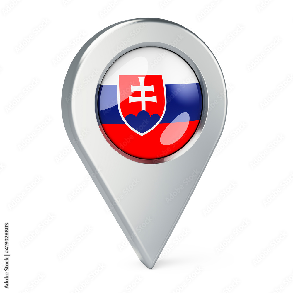 Fototapeta premium Map pointer with flag of Slovakia, 3D rendering