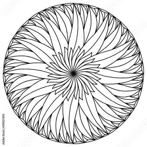 drawn mandala with an abstract flower in the middle for coloring on a white background, vector, coloring book pages