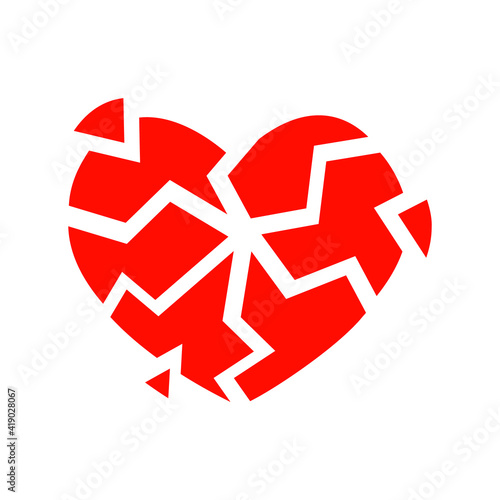 Red broken heart icons isolated on white background. Symbol of heartbreak, divorce, parting. Vector flat illustration.