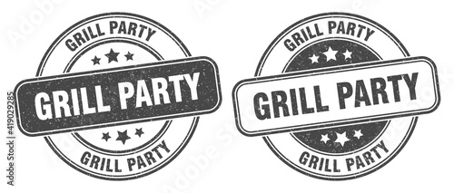 grill party stamp. grill party label. round grunge sign