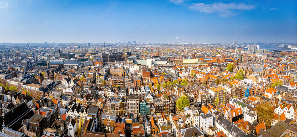 Aerial view of old city of Amsterdam, Netherlands
