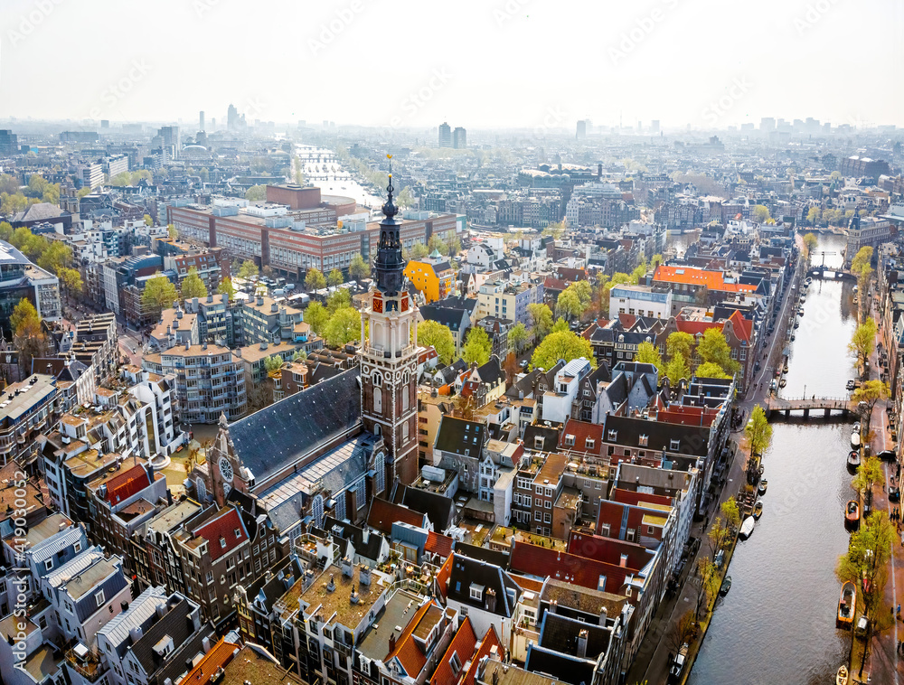 Aerial view of Zuiderkerk in Amsterdam, Netherlands
