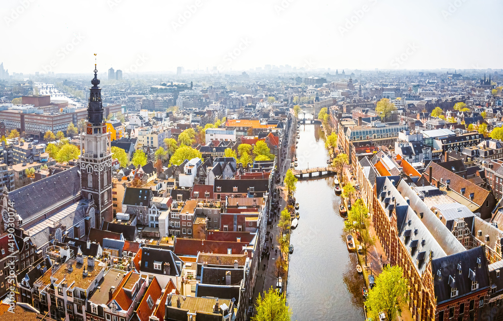 Aerial view of Zuiderkerk in Amsterdam, Netherlands