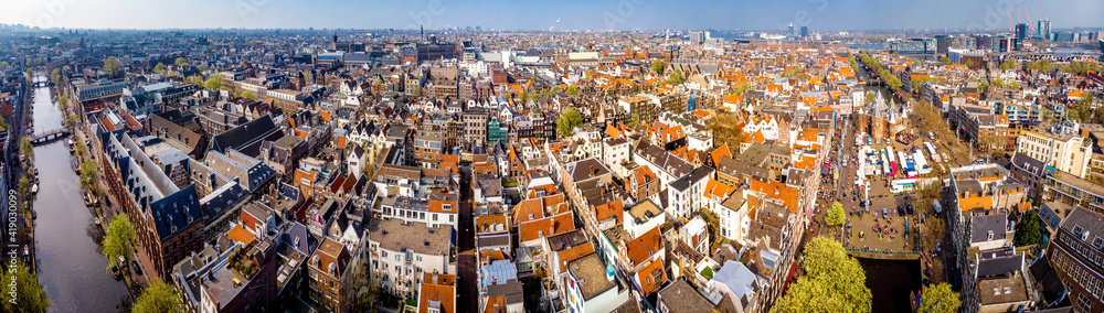 Aerial view of old city of Amsterdam, Netherlands
