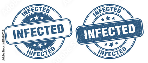 infected stamp. infected label. round grunge sign