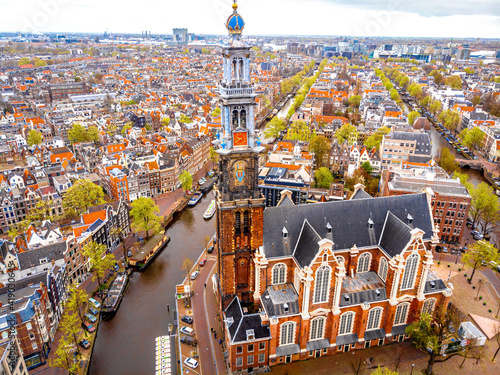 Photography Aerial view of the central Amsterdam in the early spring, Netherlands