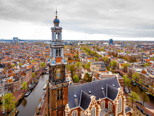 Photography Aerial view of the central Amsterdam in the early spring, Netherlands