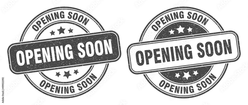 opening soon stamp. opening soon label. round grunge sign opening soon stamp. opening soon label. round grunge sign