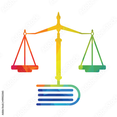 Law education logo design. Vector Libra and open book logo combination.