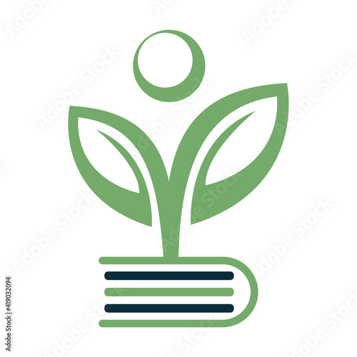 Human tree with book concept vector design. Leafs human book logo design.