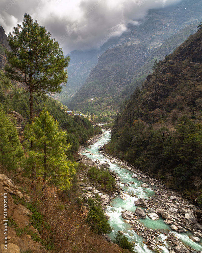Beautiful mountain river in Himalayas, Everest region, Nepal.