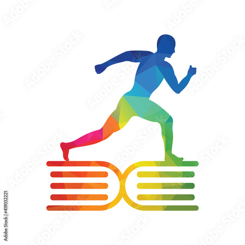 Physiotherapy treatment book concept vector design. Human running Physiotherapy clinic logo. 