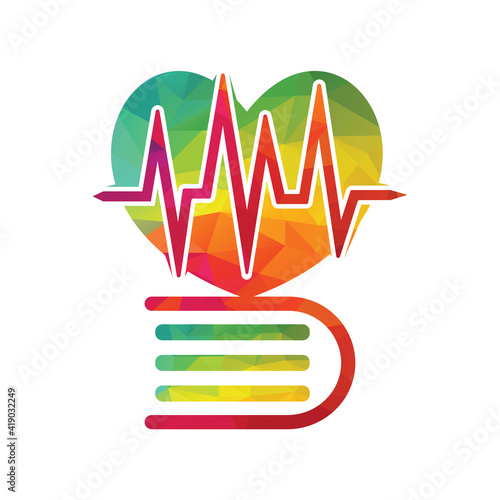 Study of Cardiology logo concept. Heartbeat combination with book.