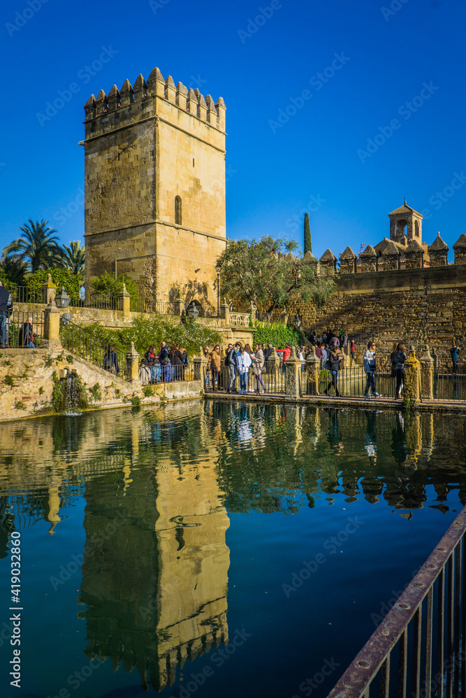 the gardens of the Cordoba Alcazar in Spain, a 14th century moorish fortress and its beautiful Renaissance gardens