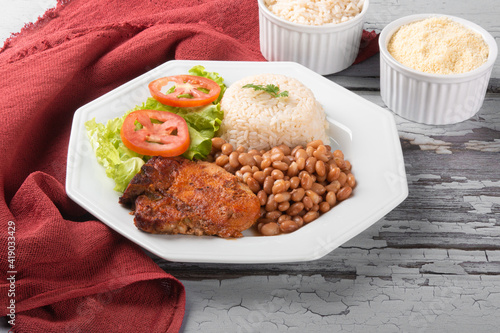 Traditional dish of Brazilian food beans with rice