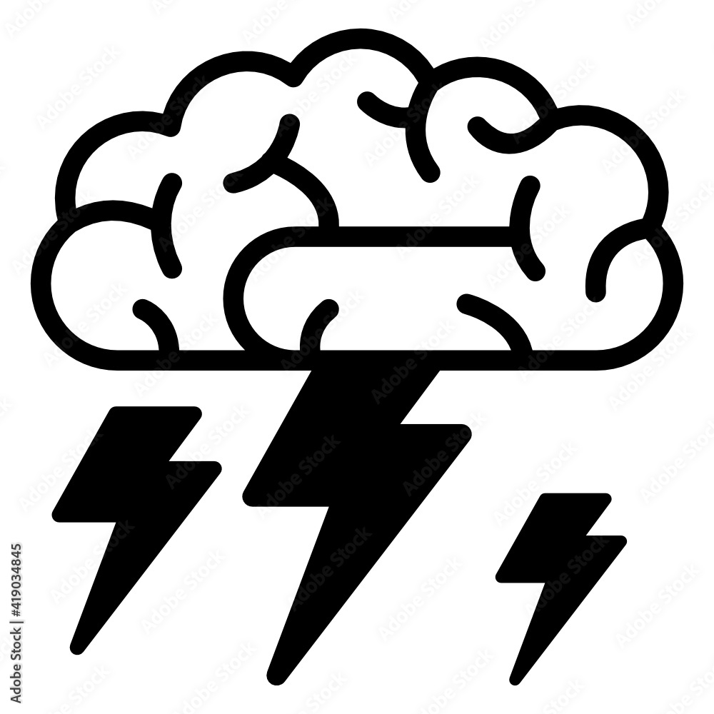 Brain with energy denoting solid icon of brainstorming
Brain with energy denoting solid icon of brainstorming