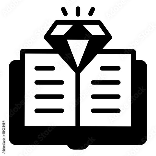 
Book with diamond denoting solid icon of quality content 

