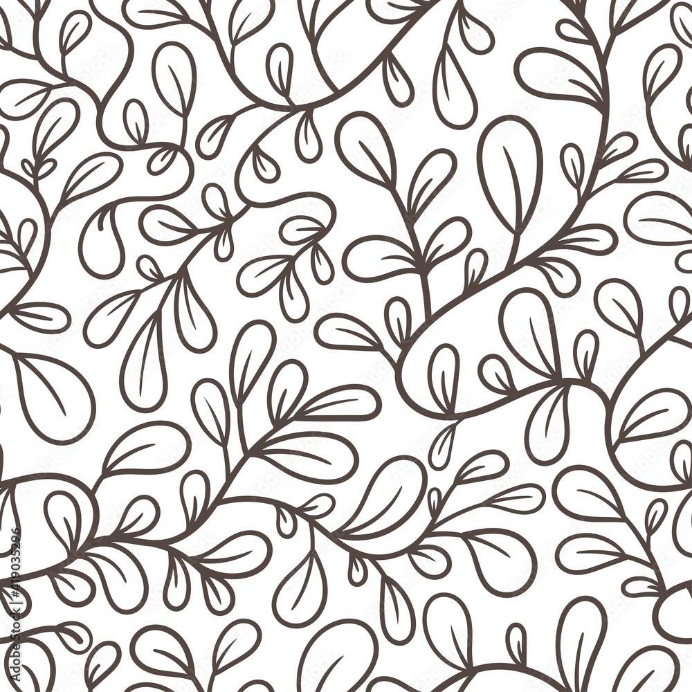 Seamless pattern with plants on white background. Vector print with herbs. Doodle botanical wallpaper. Seamless pattern with plants on white background. Vector print with herbs. Doodle botanical wallpaper.