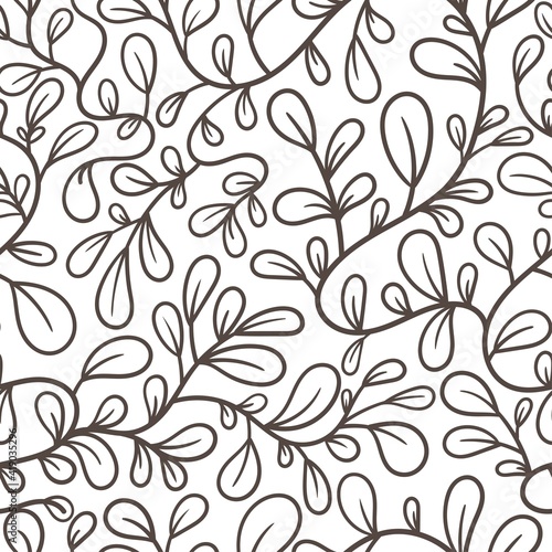 Seamless pattern with plants on white background. Vector print with herbs. Doodle botanical wallpaper.