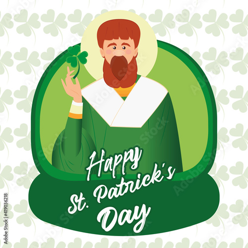 Happy saint Patricks day card with a saint cartoon - Vector