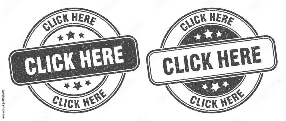 click here stamp. click here label. round grunge sign click here stamp. click here label. round grunge sign