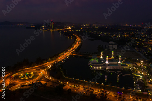 Aerial view of Kota Kinabalu City Floating Mosque  Sabah Borneo East Malaysia