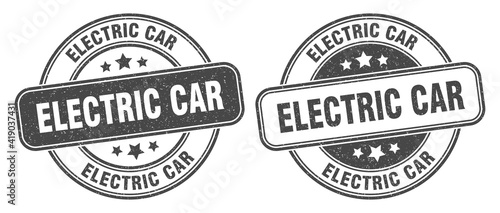 electric car stamp. electric car label. round grunge sign