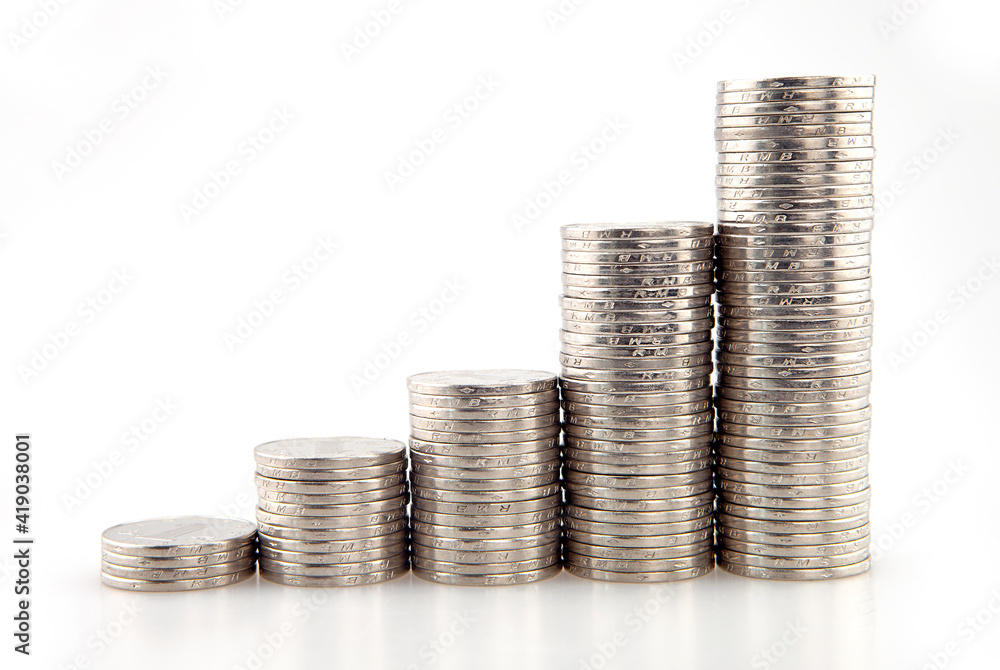 Coins graph on white background Coins graph on white background
