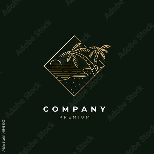 Fototapeta Naklejka Na Ścianę i Meble -  Palm beach logo design illustration vector template
