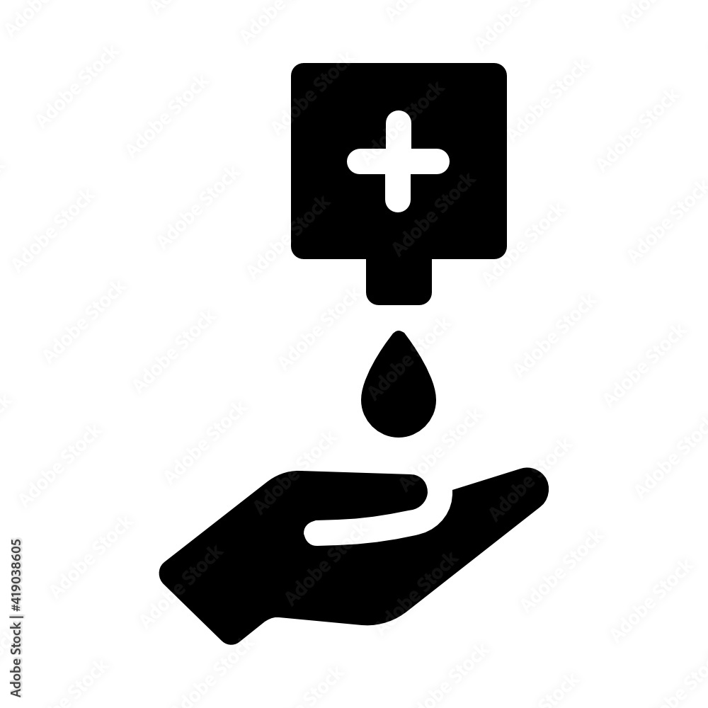 Fototapeta premium Hand sanitizer , hand disinfection, clean and disinfect coronavirus prevention vector icon