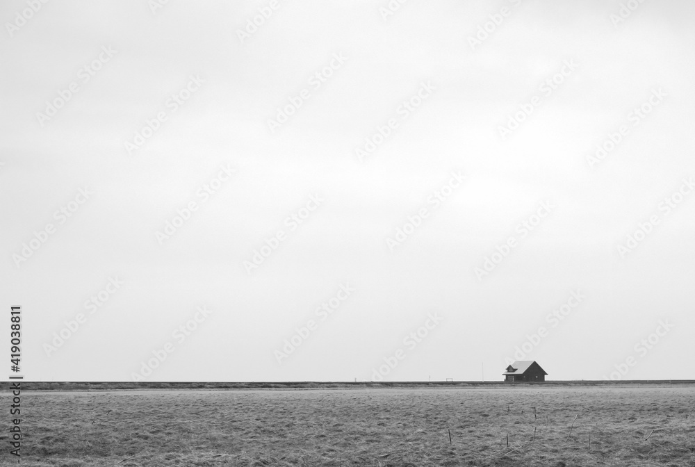 lonely icelandic house on the cold landscape