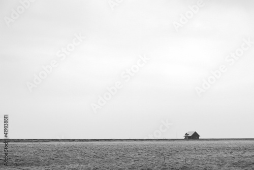 lonely icelandic house on the cold landscape