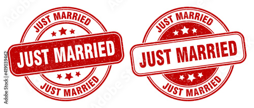 just married stamp. just married label. round grunge sign