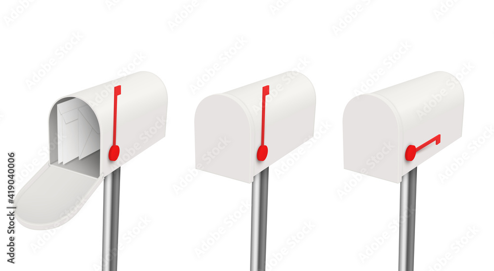 Set open and closed mailbox paper letters envelope inside realistic modern boxes for delivery mail Set open and closed mailbox paper letters envelope inside realistic modern boxes for delivery mail