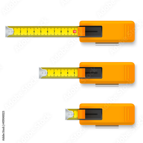 Realistic measuring tape tool set vector illustration measure ruler meter for distance measurement