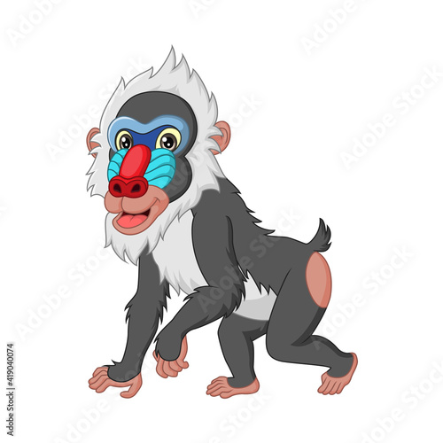 Cute mandrill baboon cartoon isolated on white background