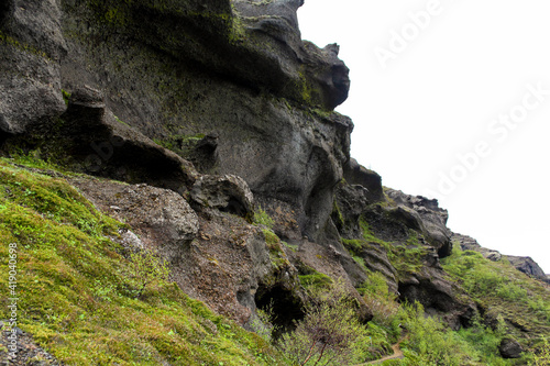 Giant lava formations in Thorsmoerk, Fimmvorduhals hiking trail, Iceland