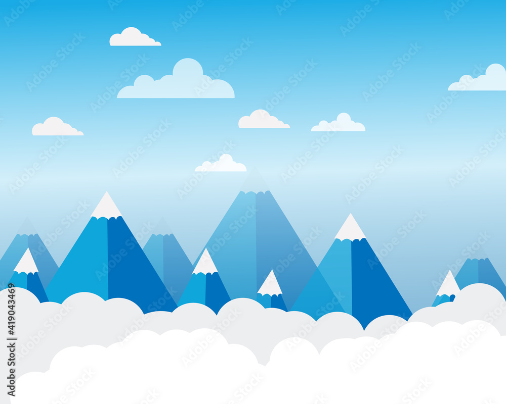 Flat design conceptual landscapes with animals, houses and mountains.
