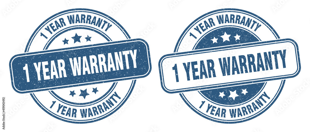1 year warranty stamp. 1 year warranty label. round grunge sign