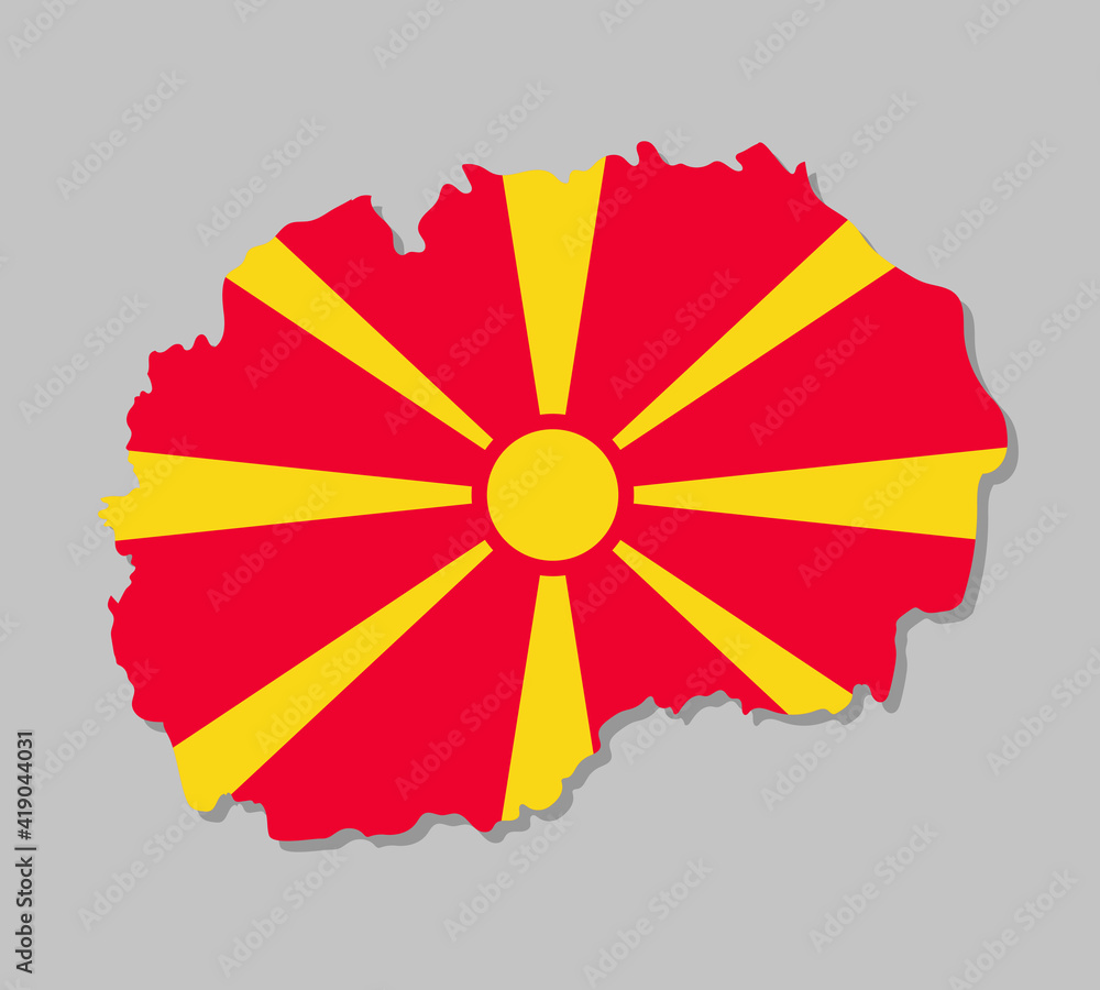 Highly detailed map of Macedonia with flag. Silhouette of European country map with flag inside vector illustration on light gray background