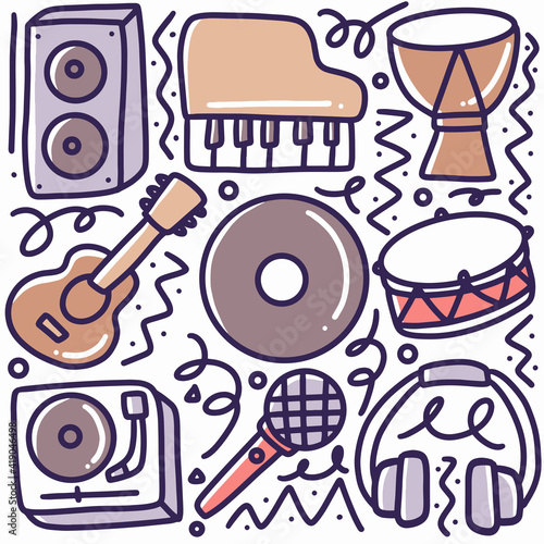 doodle set of music tools hand drawing photo