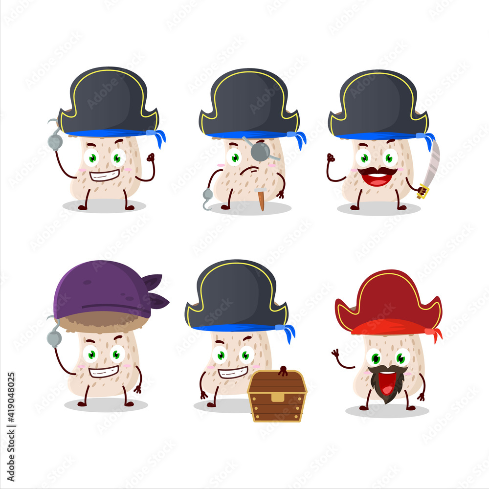 Cartoon character of shiitake mushroom with various pirates emoticons Cartoon character of shiitake mushroom with various pirates emoticons