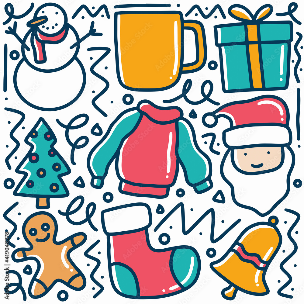 Obraz premium hand drawn winter collection doodle set