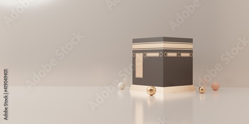 Fotografía 3d rendering mecca pilgrimage kaaba Eid al fitr or ramadan sale banner social me