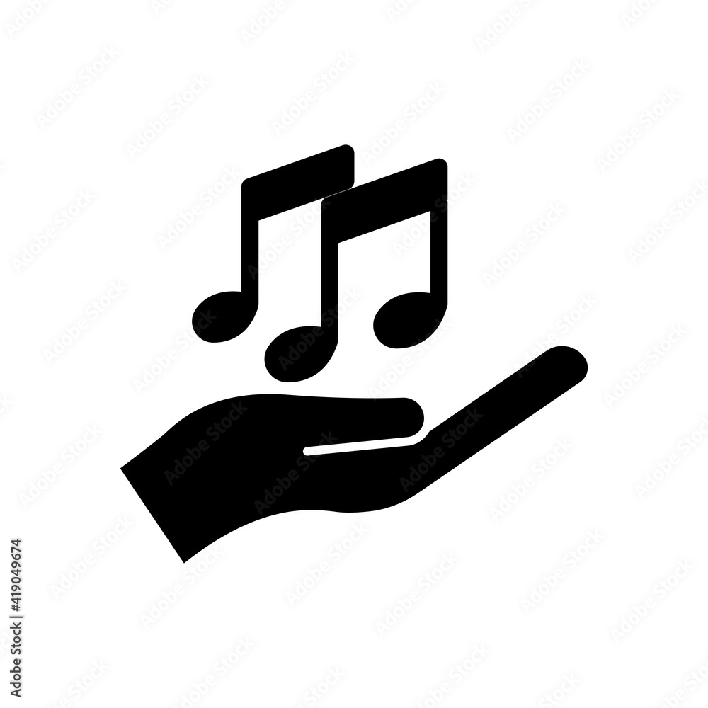 Hand icon with music note icon. simple illustration. mobile concept app icon and web design. Editable stroke. Design template vector Hand icon with music note icon. simple illustration. mobile concept app icon and web design. Editable stroke. Design template vector