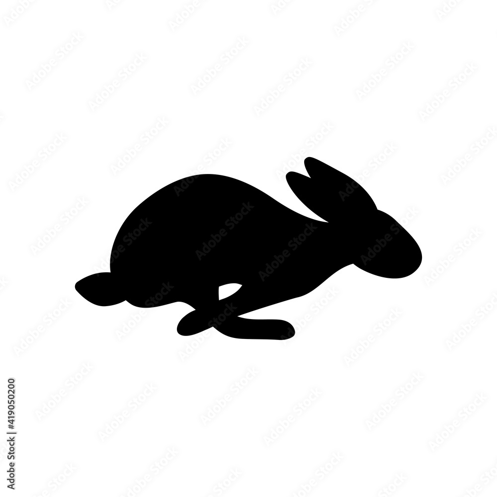 Vector illustration of a jumping rabbit. Black silhouette on a white background. Vector illustration of a jumping rabbit. Black silhouette on a white background.