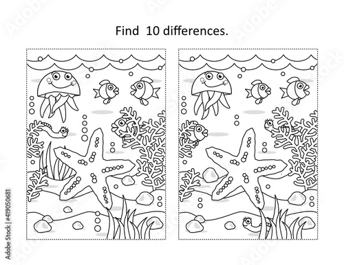 Find 10 differences underwater life scene wiith starfish
