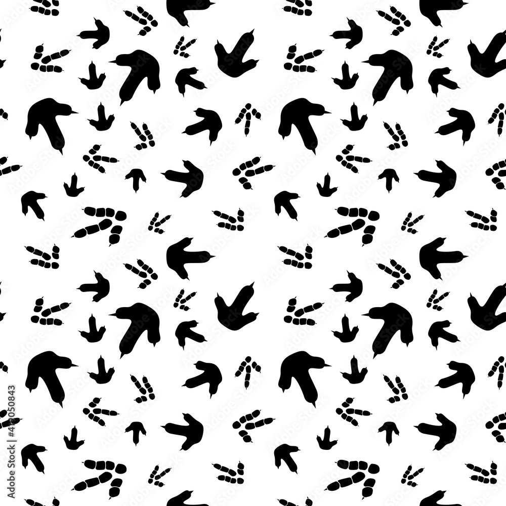 Dinosaur footprint tracks. Minimal seamless pattern. Background with paw, claw predator. Dinosaur footprint illustration perfect for textile, wrap and wallpaper and design.