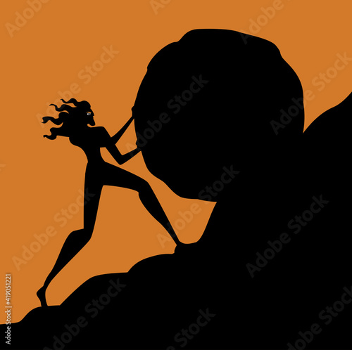 Sisyphus greek myth rolling a rock in a mountain